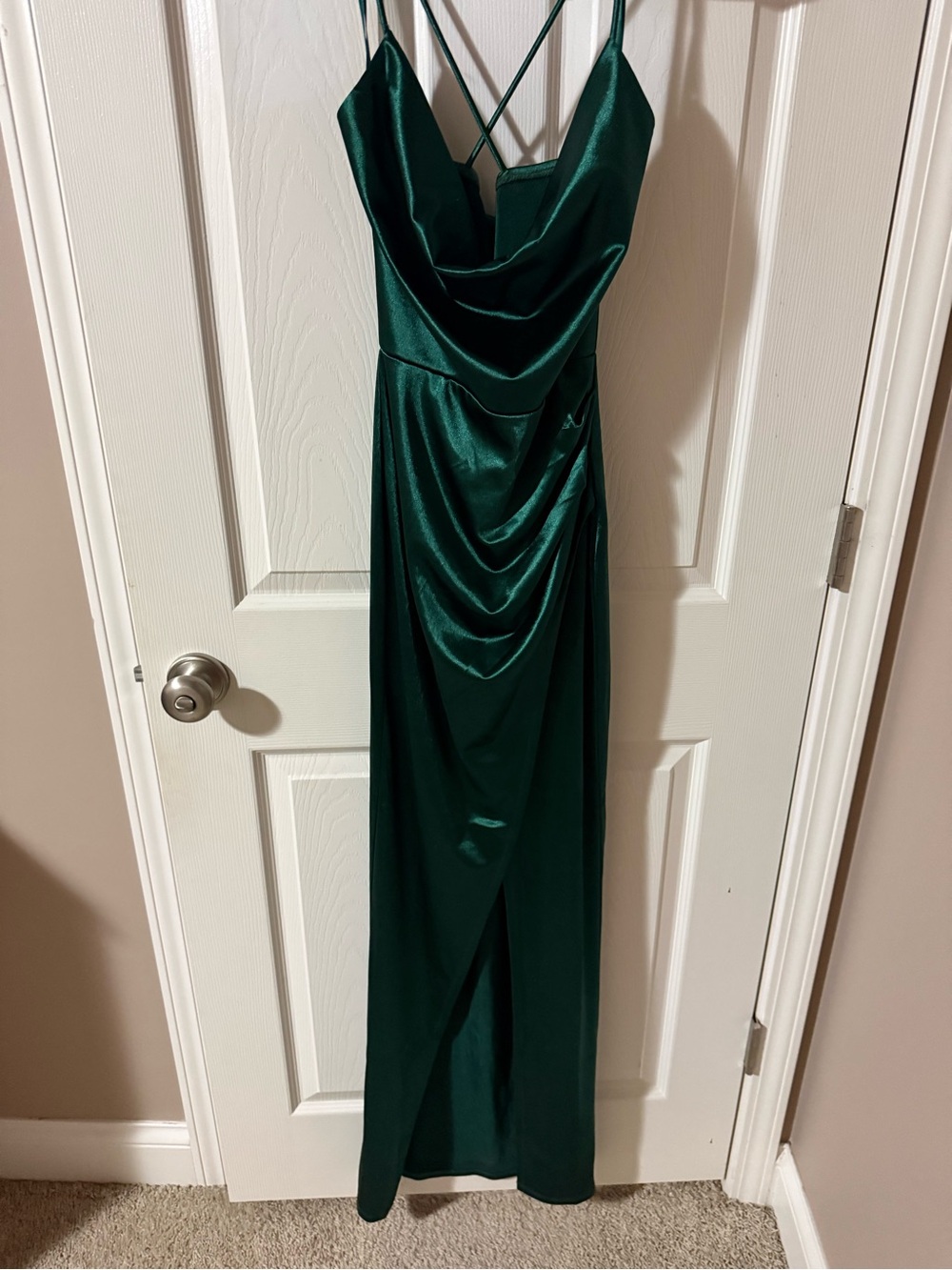 Emerald Green Satin Cowl Neck Maxi Dress